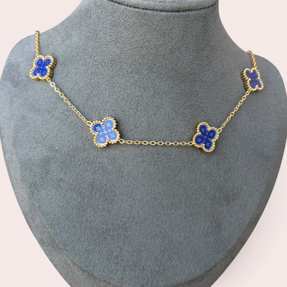 Navy blue clover necklace
