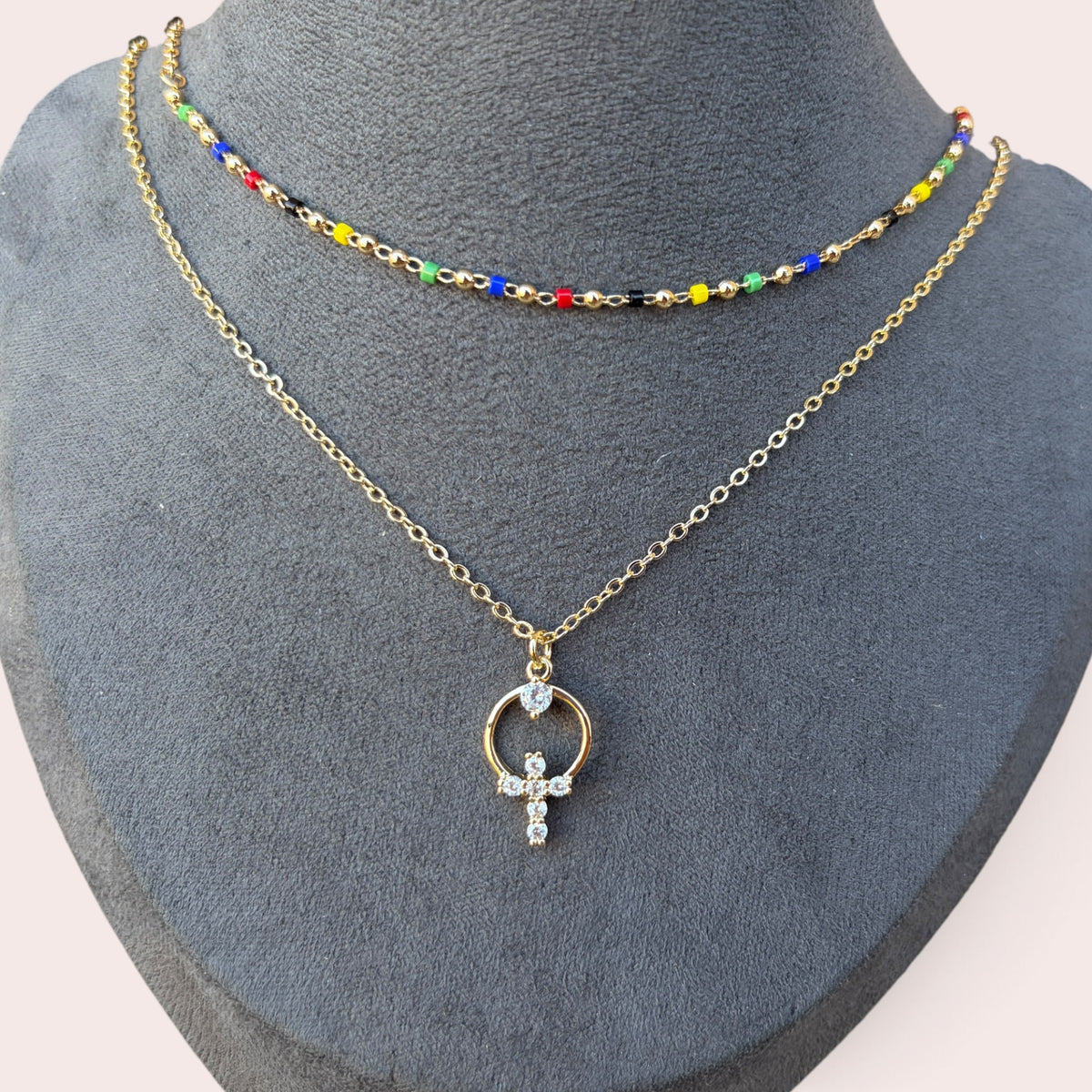 2 layers cross necklace