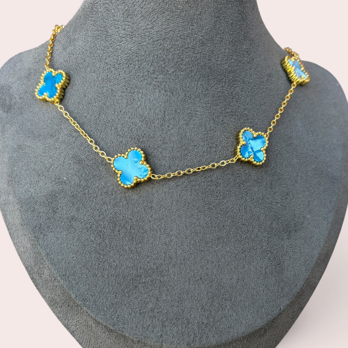Blue clover necklace