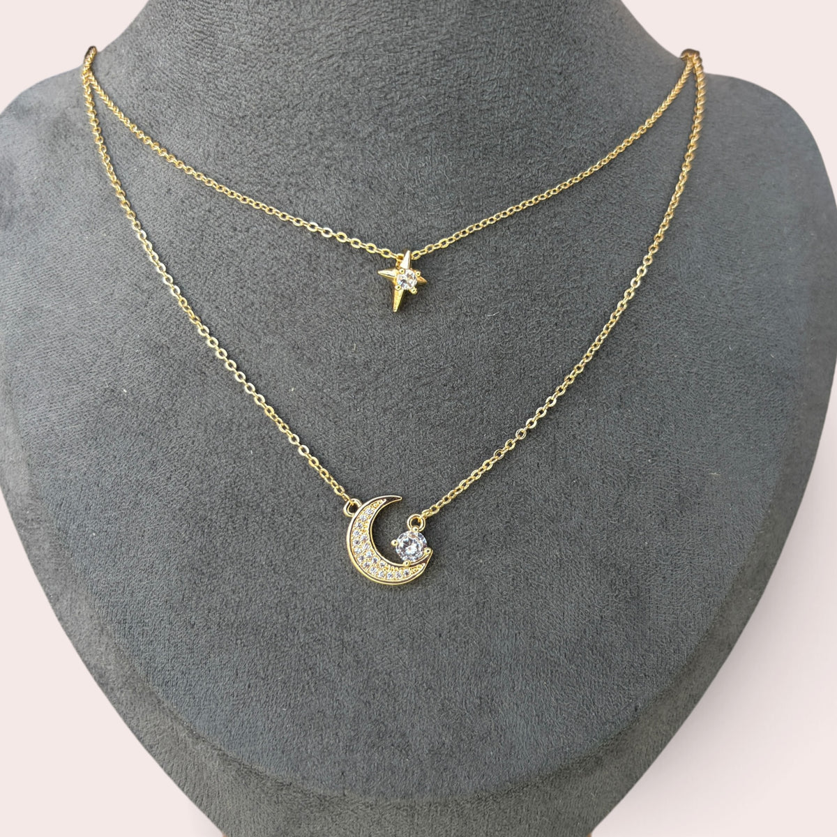 2 layers star and moon necklace
