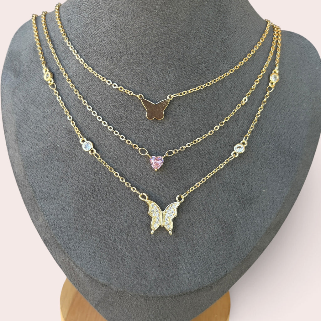 3 butterflies necklaces set