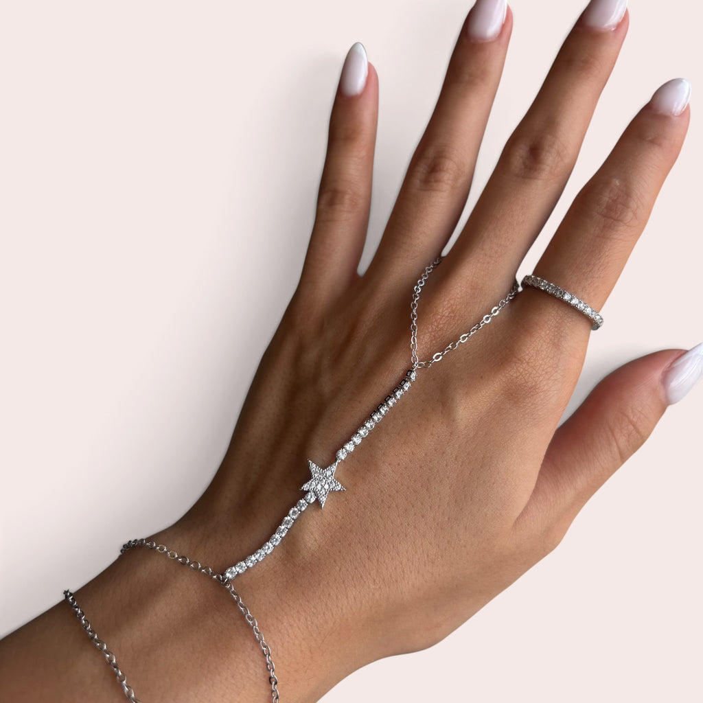 Silver tennis stars hand chain